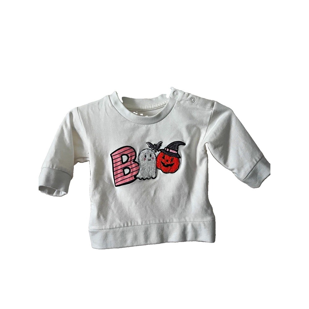 Magical Kids 3M White Halloween Boo Ghost Pumpkin Sweatshirt Long Sleeve Snap